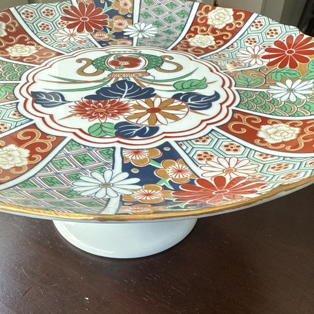 Arita Pedestal Cake Stand Plate Hand Decorated Imari Fan Japan Fine China - Picture 6 of 8